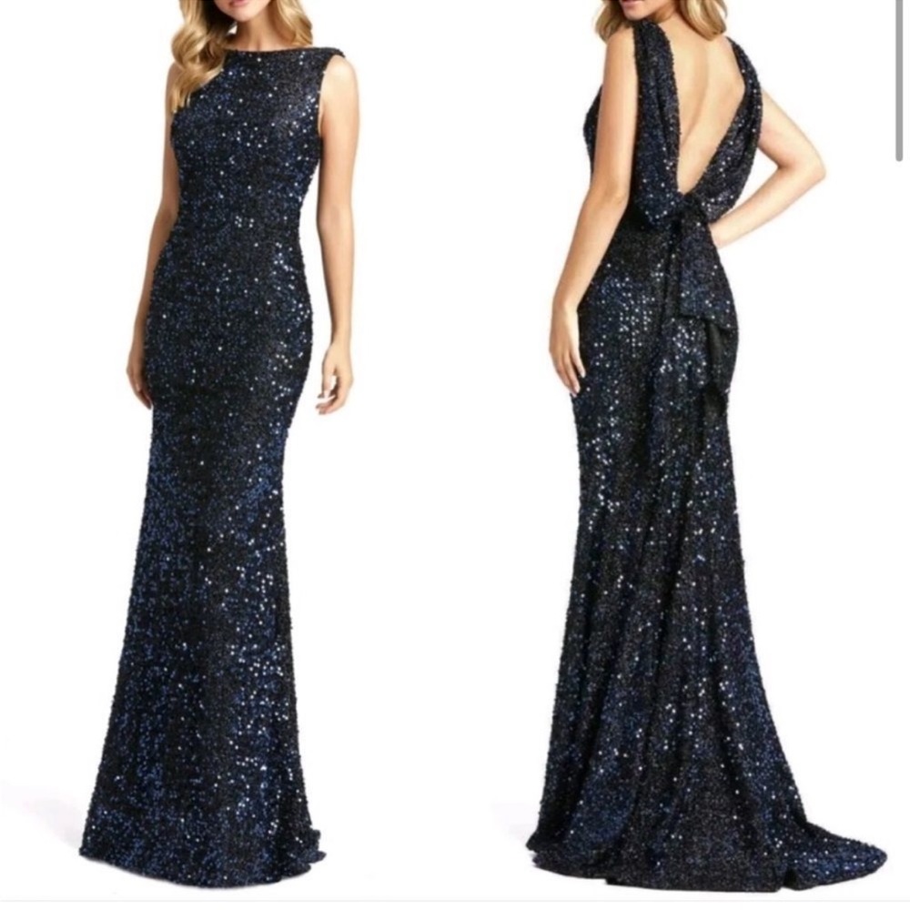Leena for Mac Duggal Cowl Back Boat Neck Sequined Evening Gown Sz 12